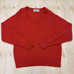 Vintage Haymaker Sweater Mens Large Red V Neck Tight Knit Acrylic Pullover USA